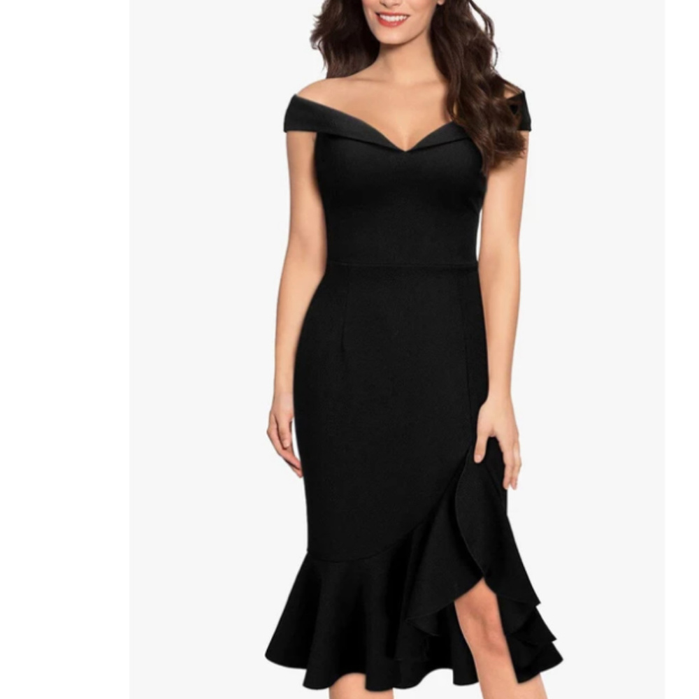Off shoulder beautiful sexy and formal dress.